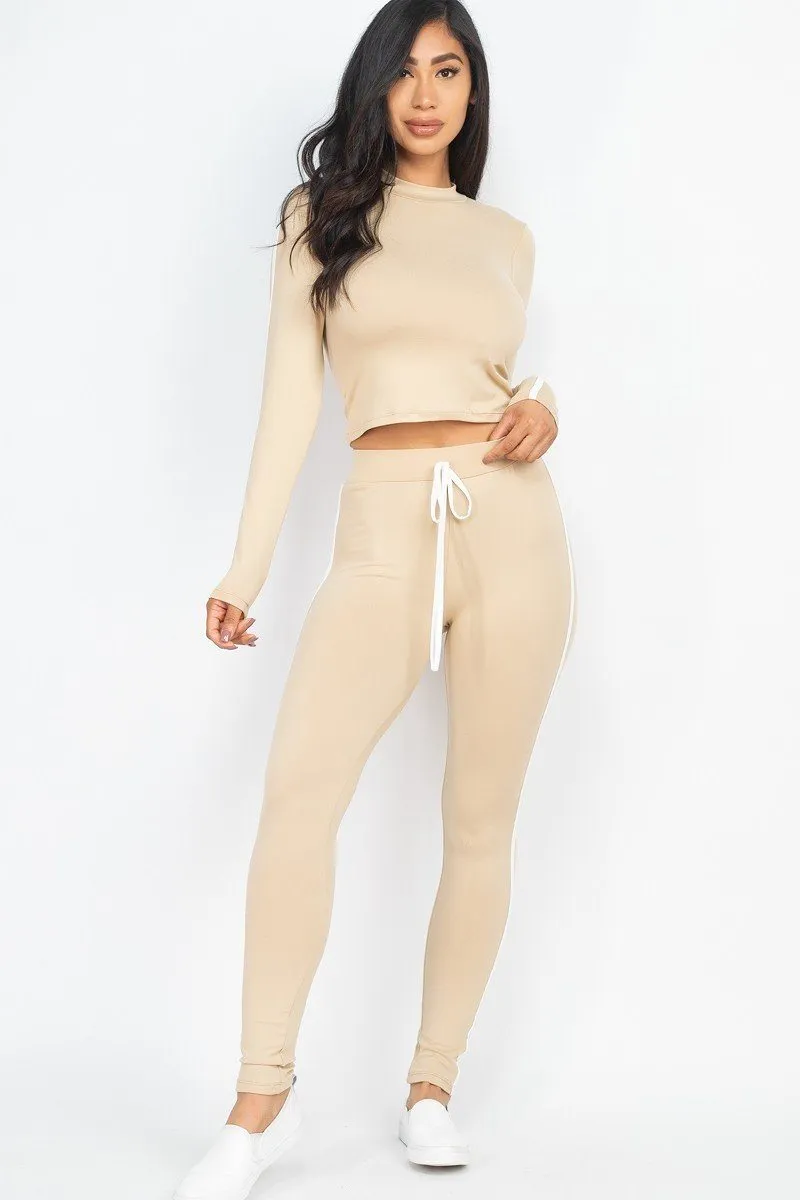 Side Striped Crop Top And Leggings Set