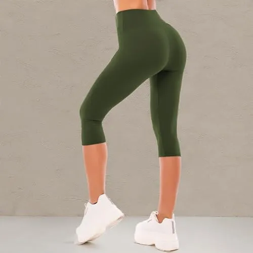 SINOPHANT High Waisted Leggings for Women - Full Length Capri Buttery Soft Yoga Pants for Workout Athletic(Full ArmyGreen,S-M)