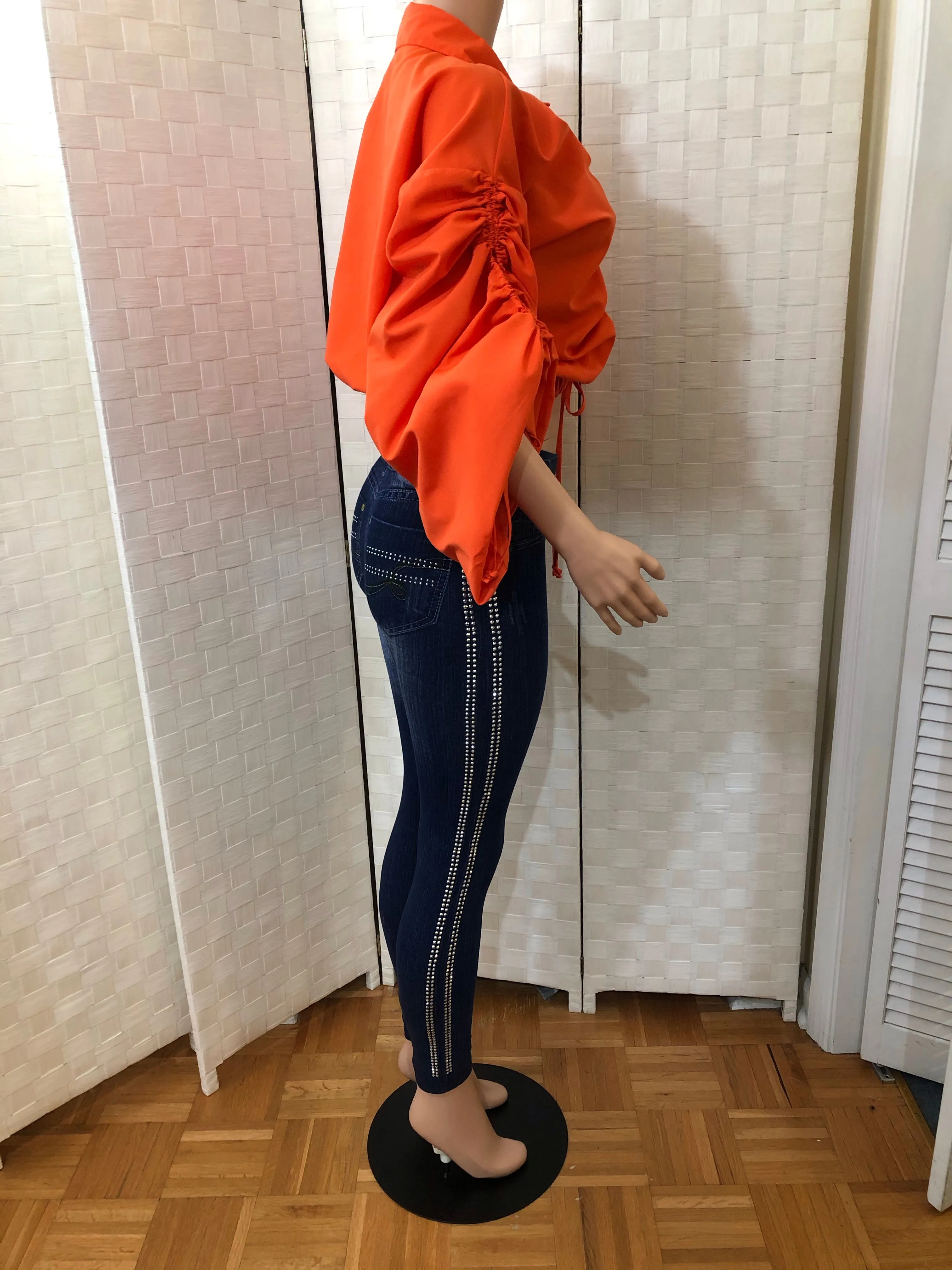 Stretch Denim Leggings with Rhinestones