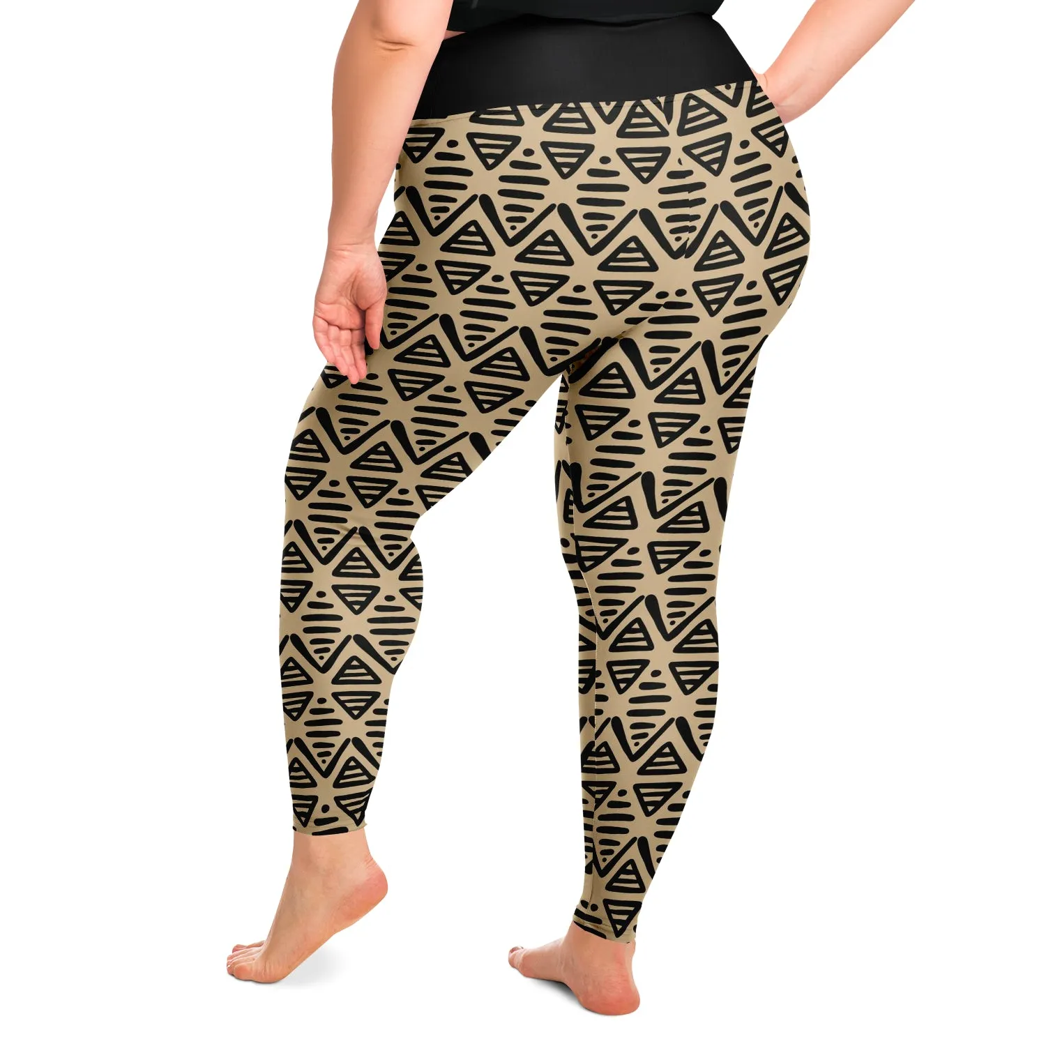 Tan and Black Ethnic Pattern Boho Aztec Style Plus Size Leggings 2X-6X Squat Proof