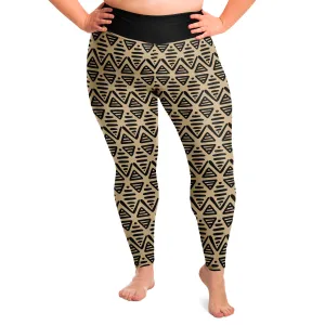 Tan and Black Ethnic Pattern Boho Aztec Style Plus Size Leggings 2X-6X Squat Proof