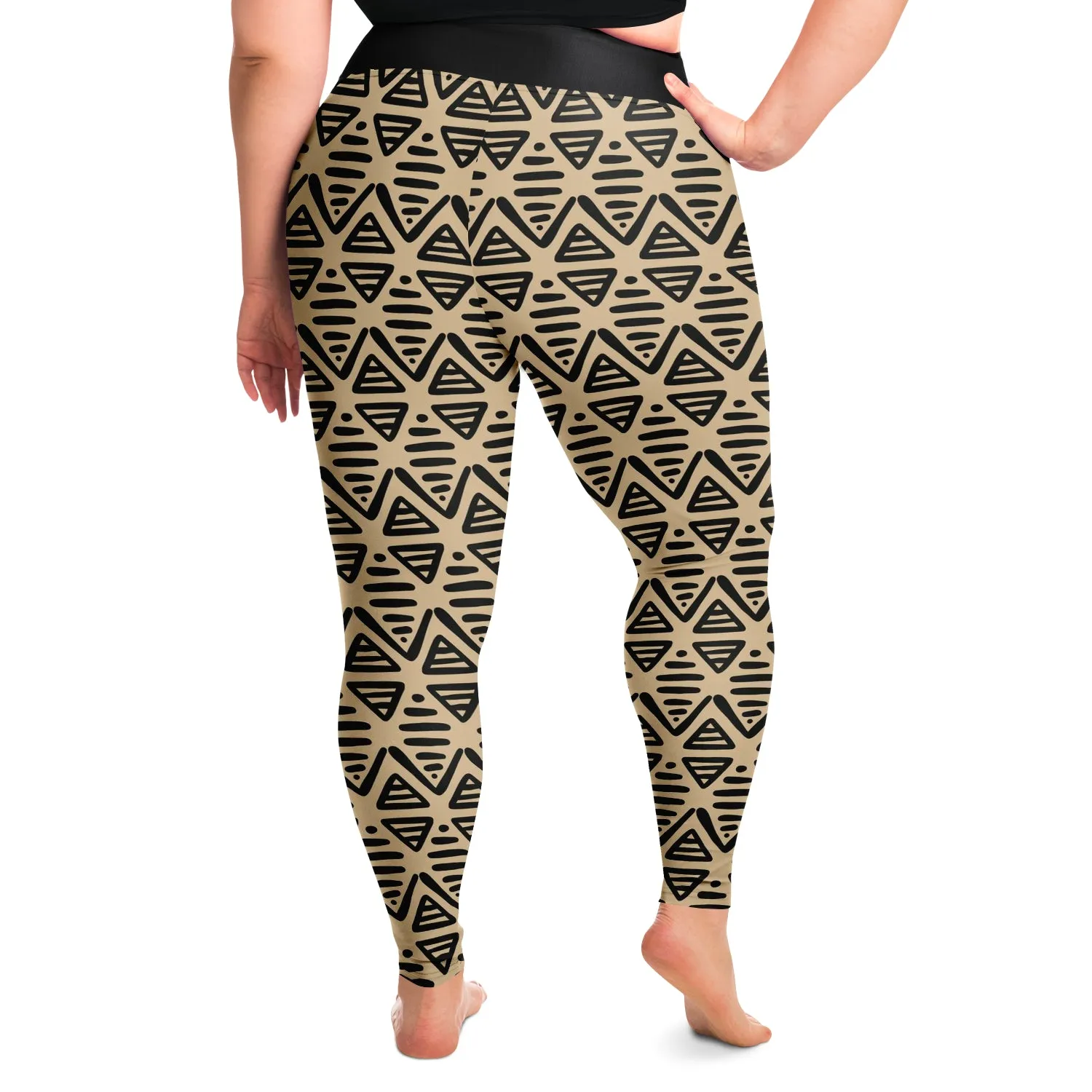 Tan and Black Ethnic Pattern Boho Aztec Style Plus Size Leggings 2X-6X Squat Proof
