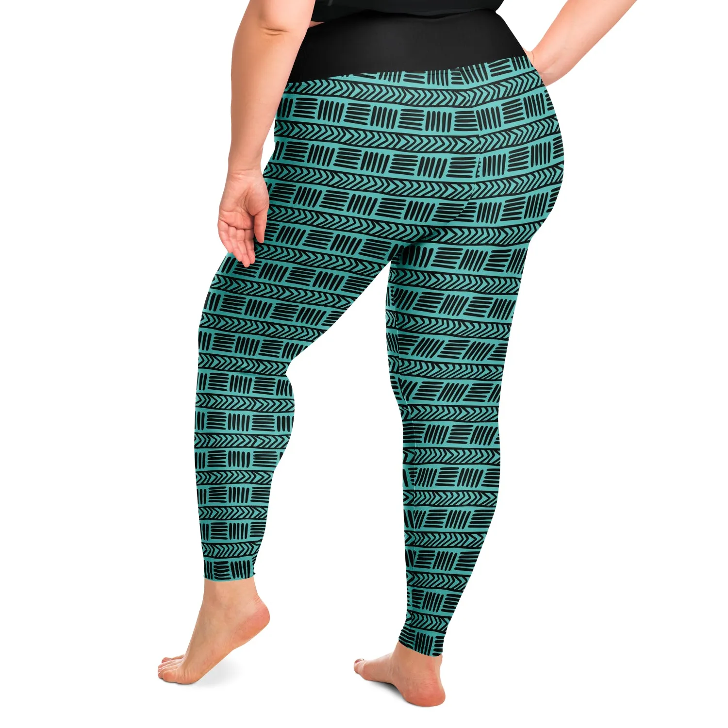 Teal Ethnic Pattern Plus Size Leggings Boho Tribal Aztec 2X-6X Squat Proof