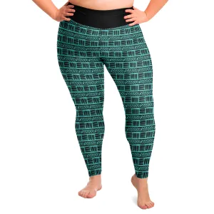 Teal Ethnic Pattern Plus Size Leggings Boho Tribal Aztec 2X-6X Squat Proof