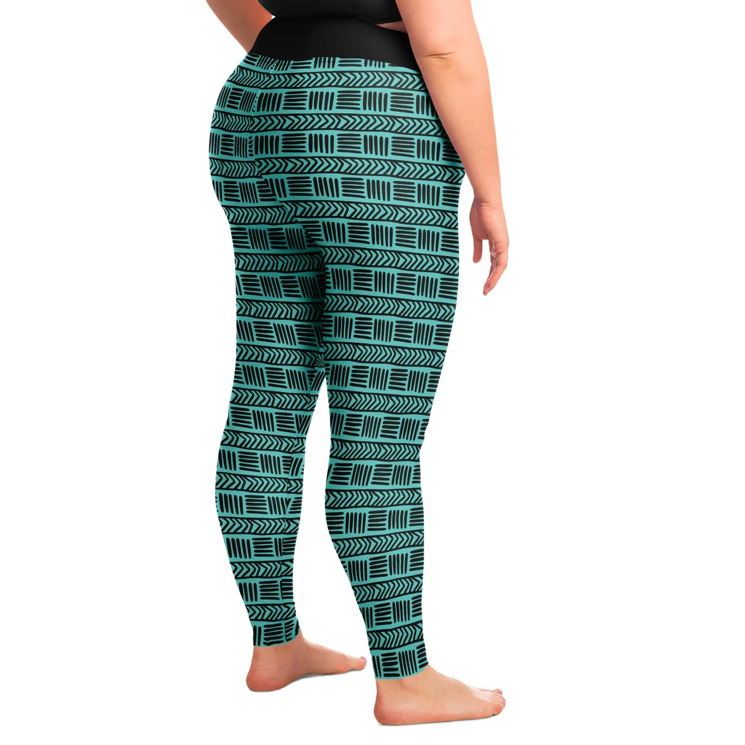 Teal Ethnic Pattern Plus Size Leggings Boho Tribal Aztec 2X-6X Squat Proof