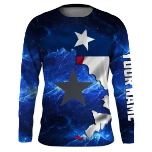 Texas Flag blue galaxy Universe patriotic Custom name fishing jerseys | Long sleeve, Long Sleeve Hooded NPQ816