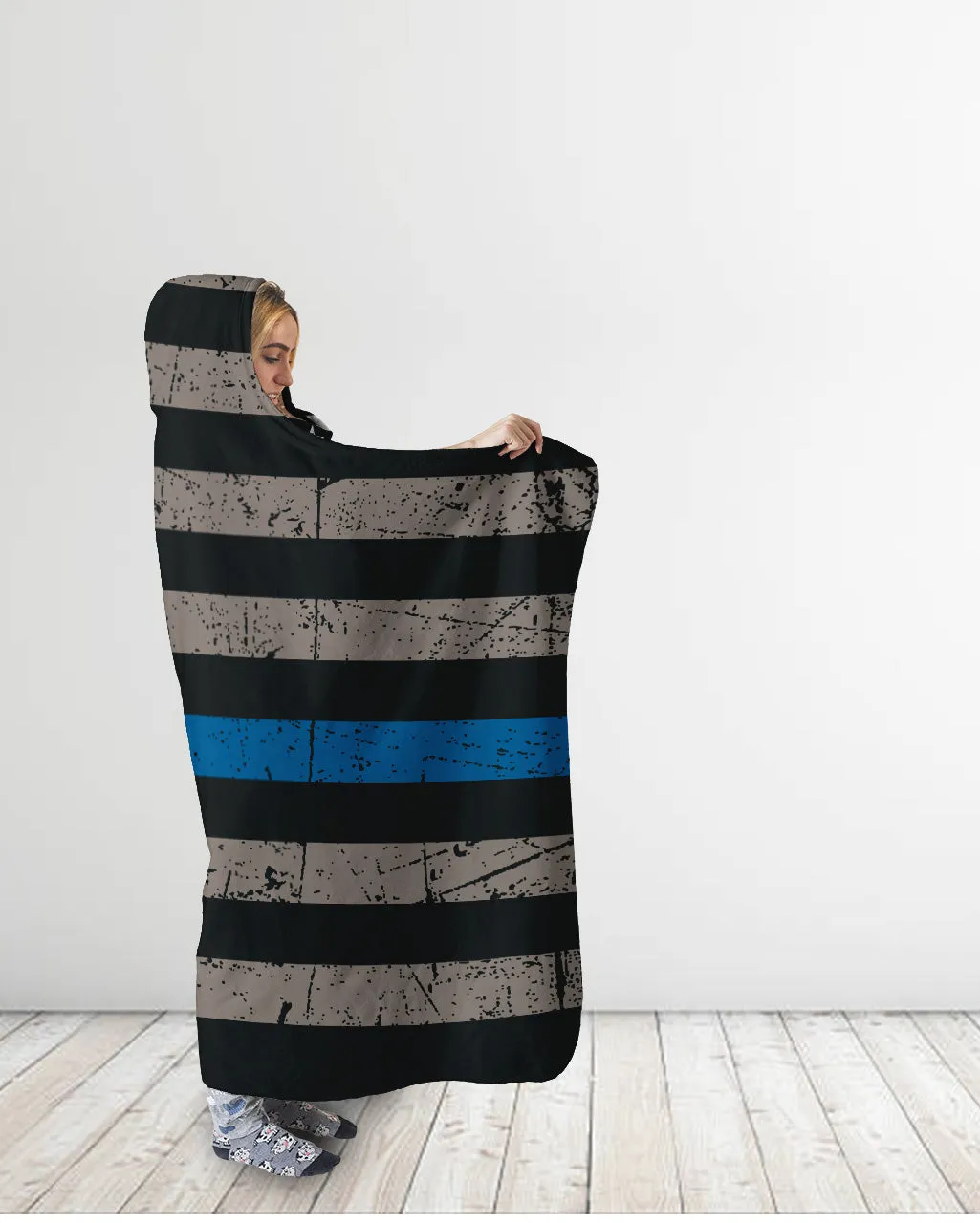Thin Blue Line Police Hooded Blanket
