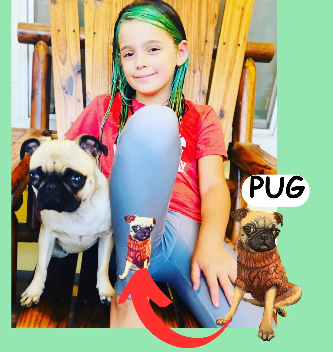 Whimsy Fit Grey Pug Girls Leggings
