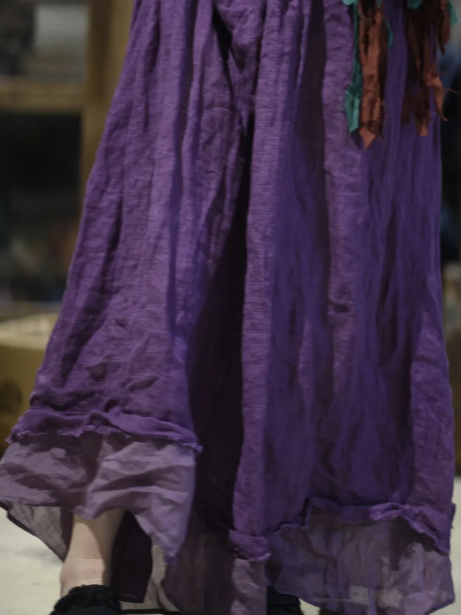 Women Vintage Casual Spliced Loose Linen Skirt
