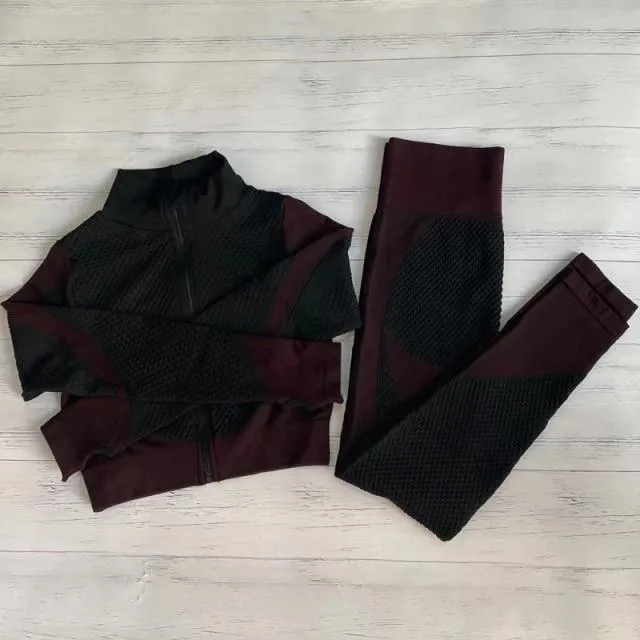 Womens Matching Co Ord Workout Top Leggings Jacket Set