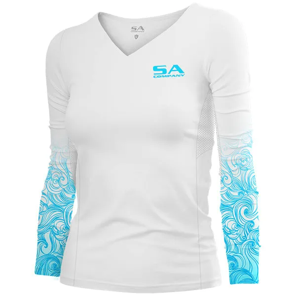 Women's Performance Long Sleeve Shirt | White | Tidal Waves